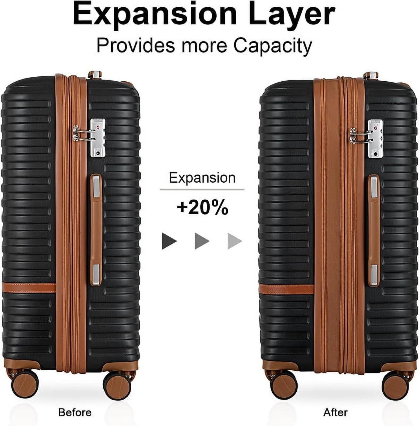 20" Expandable Carry-On Luggage Suicase with Spinner Wheels,Hardside 3PCS Set with TSA Lock