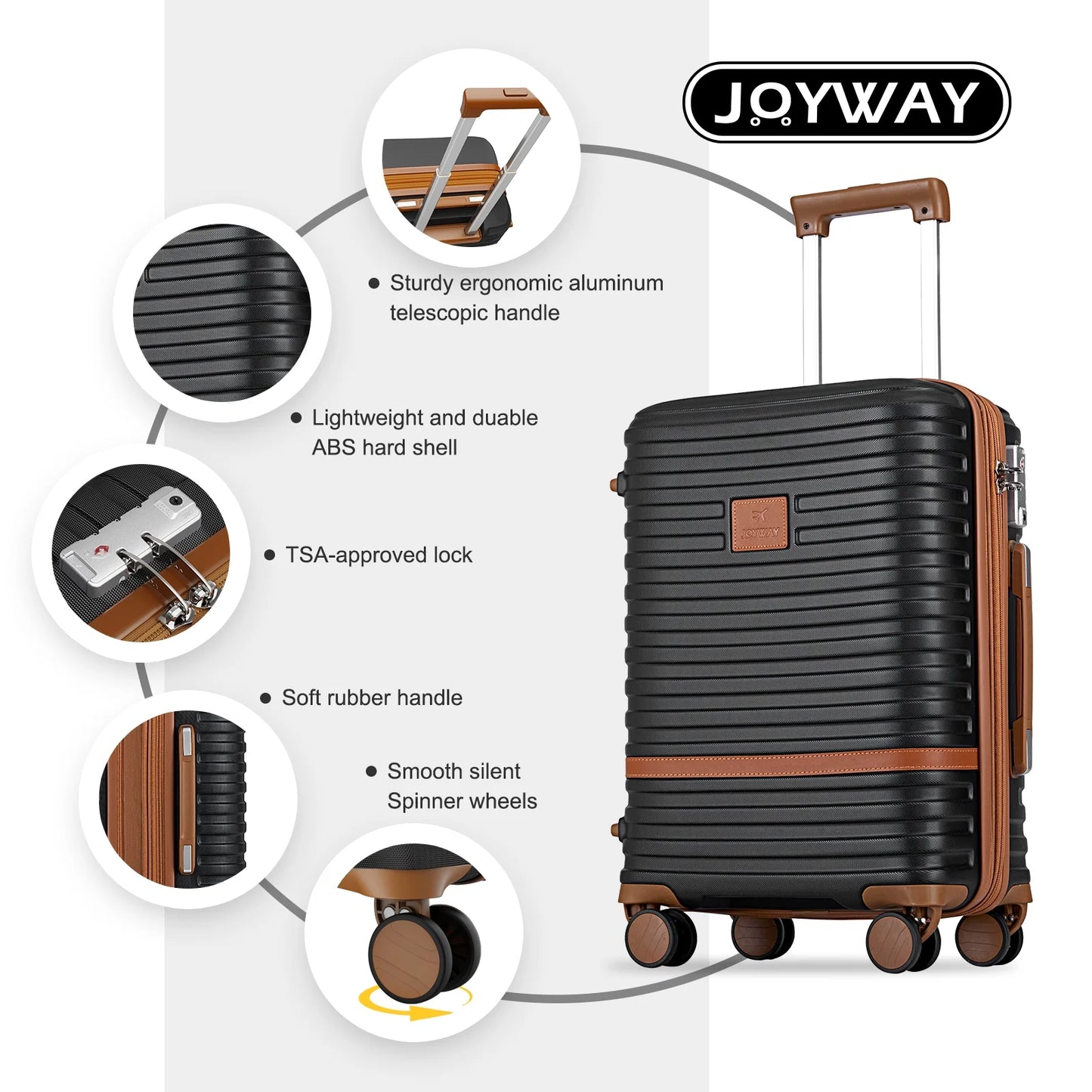 20" Expandable Carry-On Luggage Suicase with Spinner Wheels,Hardside 3PCS Set with TSA Lock