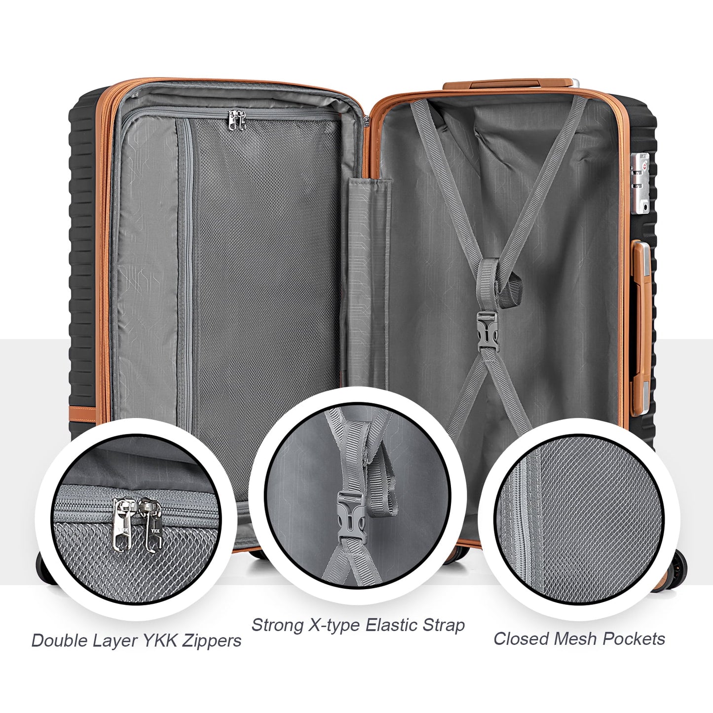 20" Expandable Carry-On Luggage Suicase with Spinner Wheels,Hardside 3PCS Set with TSA Lock