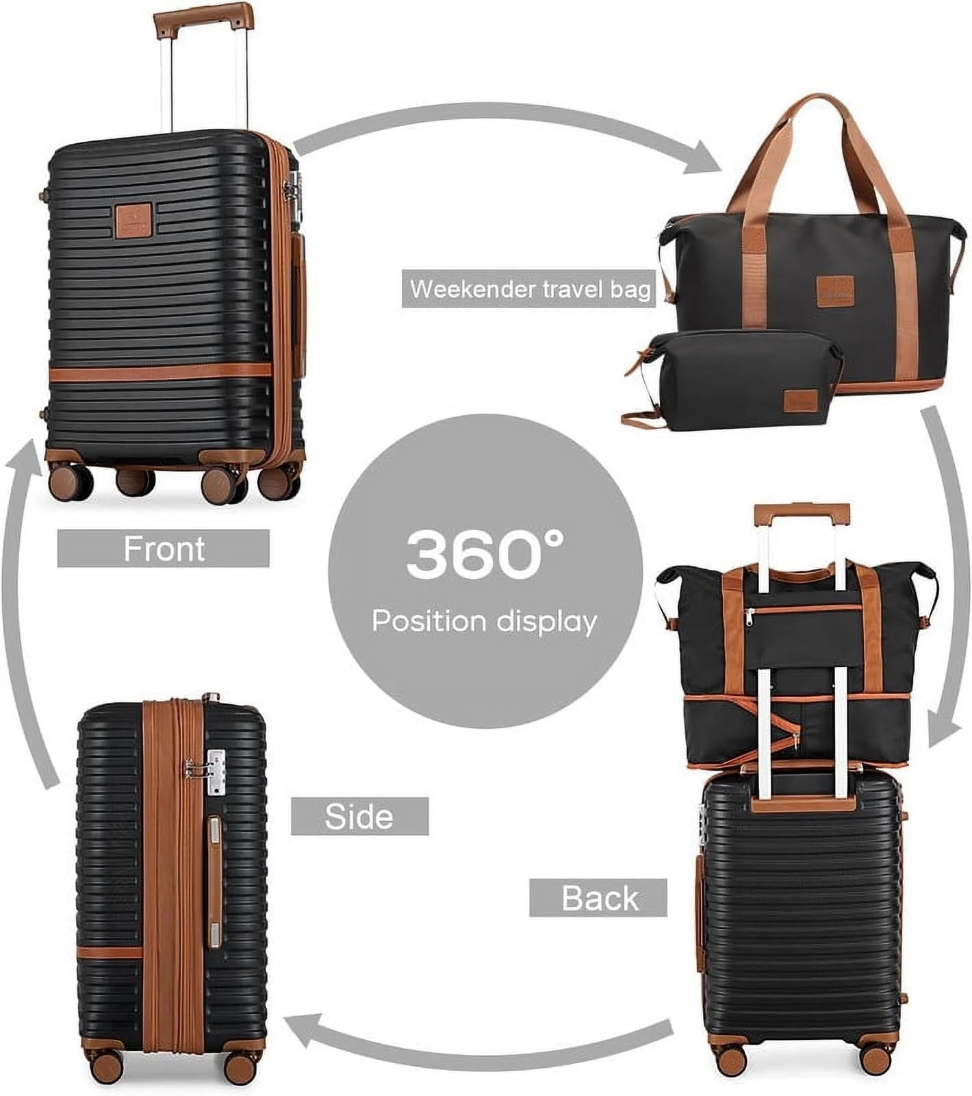 20" Expandable Carry-On Luggage Suicase with Spinner Wheels,Hardside 3PCS Set with TSA Lock