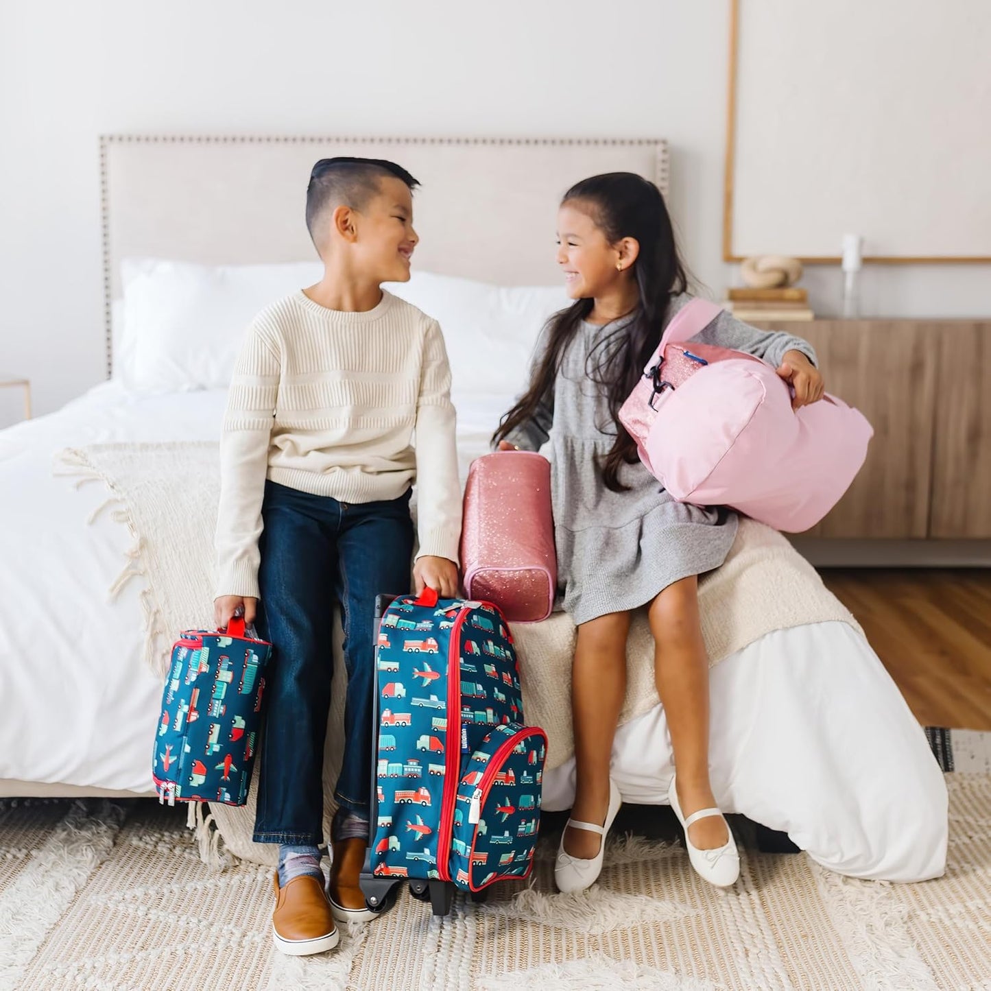 Kids Rolling Luggage for Boys and Girls, Carry on Luggage Size Is Perfect for School and Overnight Travel, Measures 16 X 12 X 6 Inches (Dinomite Dinosaurs)