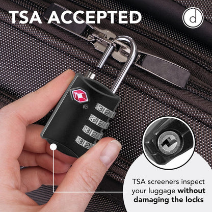 TSA Locks for Luggage, 2-Pc Durable Steel Padlock, Keyless Easy to Read 4-Digit Combination Lock for Backpacks, Travel Suitcases, Toolbox, Filing Cabinets, Baggage & Gym Locker, Black