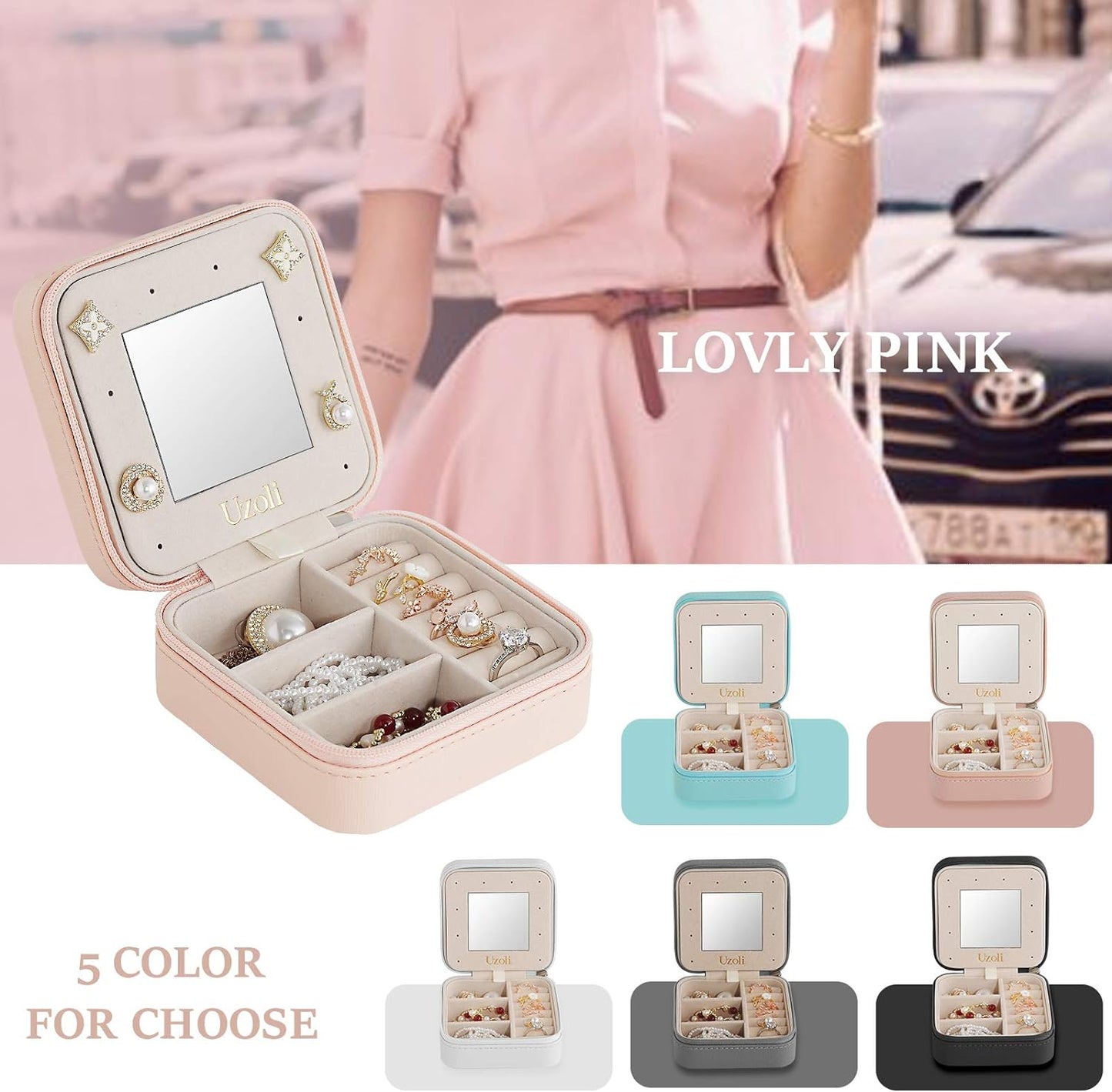 Travel Jewelry Case for Women, Small Travel Jewelry Boxes, Travel Jewelry Organizer for Rings Earrings