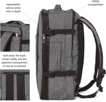 Laptop Luggage Backpack – Expandable Carry-On Bag Travel Backpack Fits 17” Laptop (Grey)