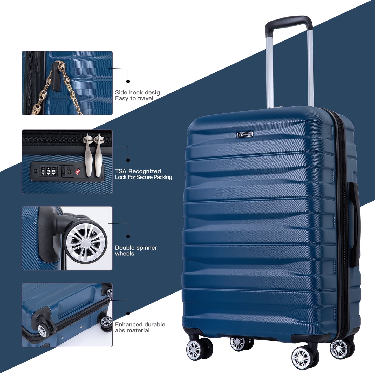 Hardside Luggage Set,Carry-On,Lightweight Suitcase Set of 3Piece with Spinner Wheels,Tsa Lock,21Inch/25Inch/29Inch(Blue)