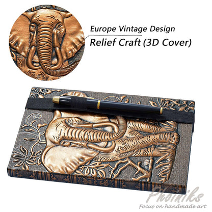 3D Elephant Cover Notebook Writing Journal plus Pen Set,Pen Holder, Elastic Closure Hardcover Personal Journal Diary Planner Thick Lined Paper,Gifts for Women Men (Redbronze, A5(8.3"*5.7")