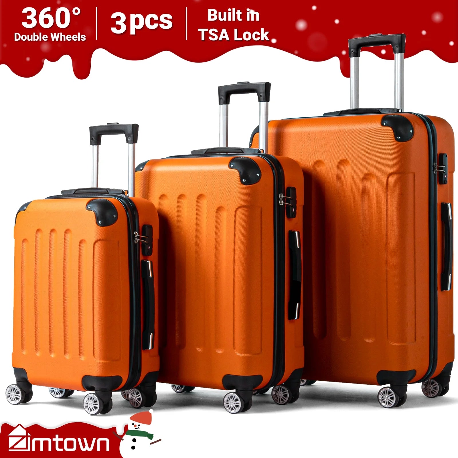 Hardside Lightweight Spinner Orange 3 Piece Luggage Set with TSA Lock