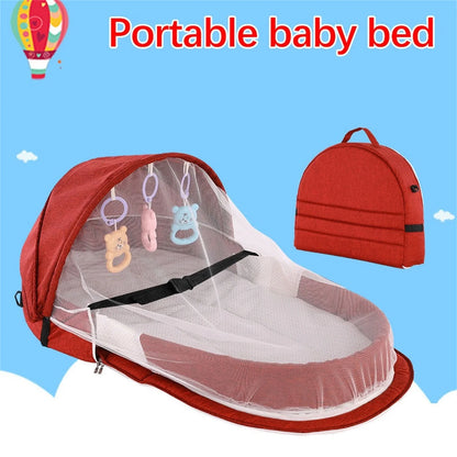 Travel Essentials Baby Folding Camping Bed, Baby Folding Crib, Breathable Chair, Folding Travel Basket, Travel Bed, Outdoor Travel Bed Red