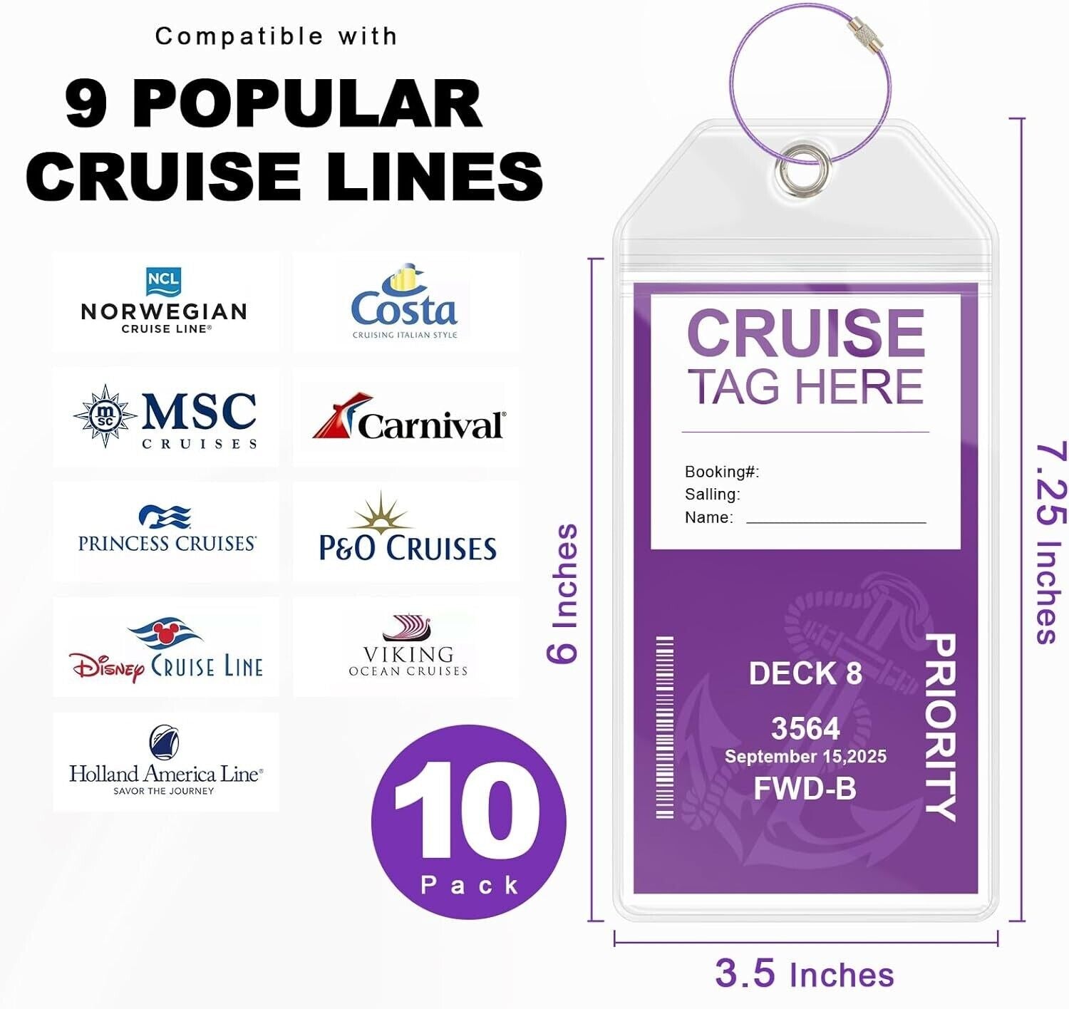 10 Pack Cruise Luggage Tag Holder, Carnival Cruise Luggage Tags, Cruise Ship Lug