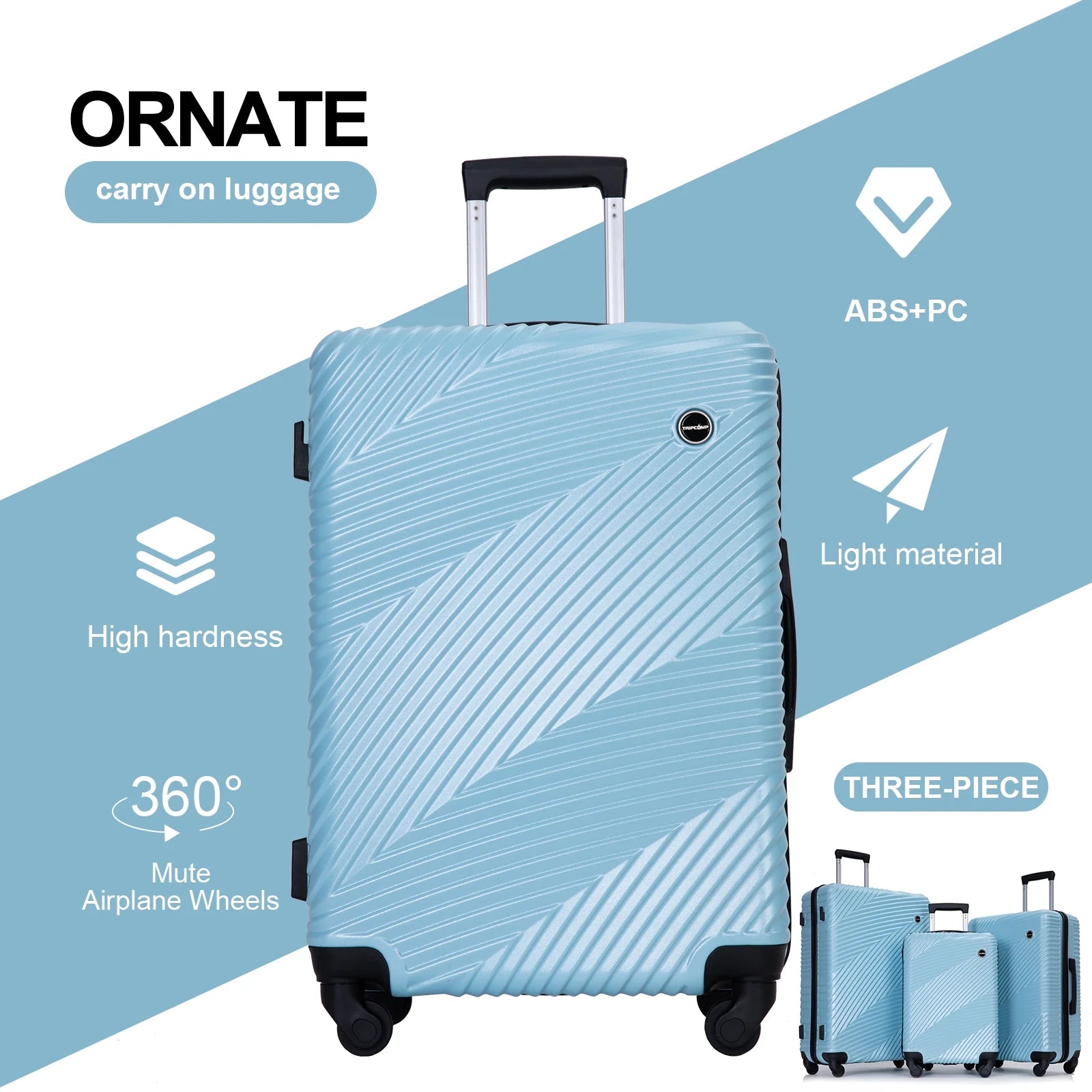 Luggage 3 Piece Set,Suitcase Set with Spinner Wheels Hardside Lightweight Luggage Set 20In24In28In.(Aqua Blue)