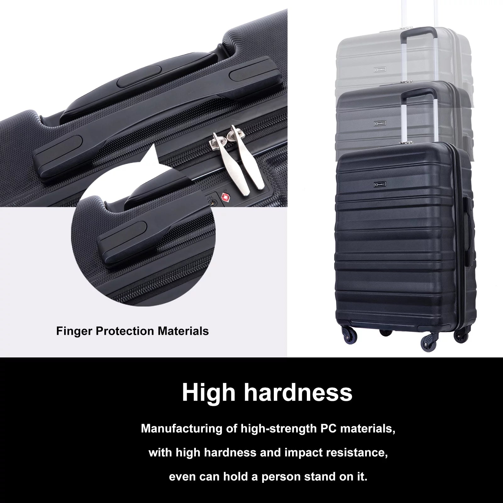 Hardside Luggage Set 3-Piece Set (21/25/29) Lightweight Suitcase 4-Wheeled Suitcase Set (Black)