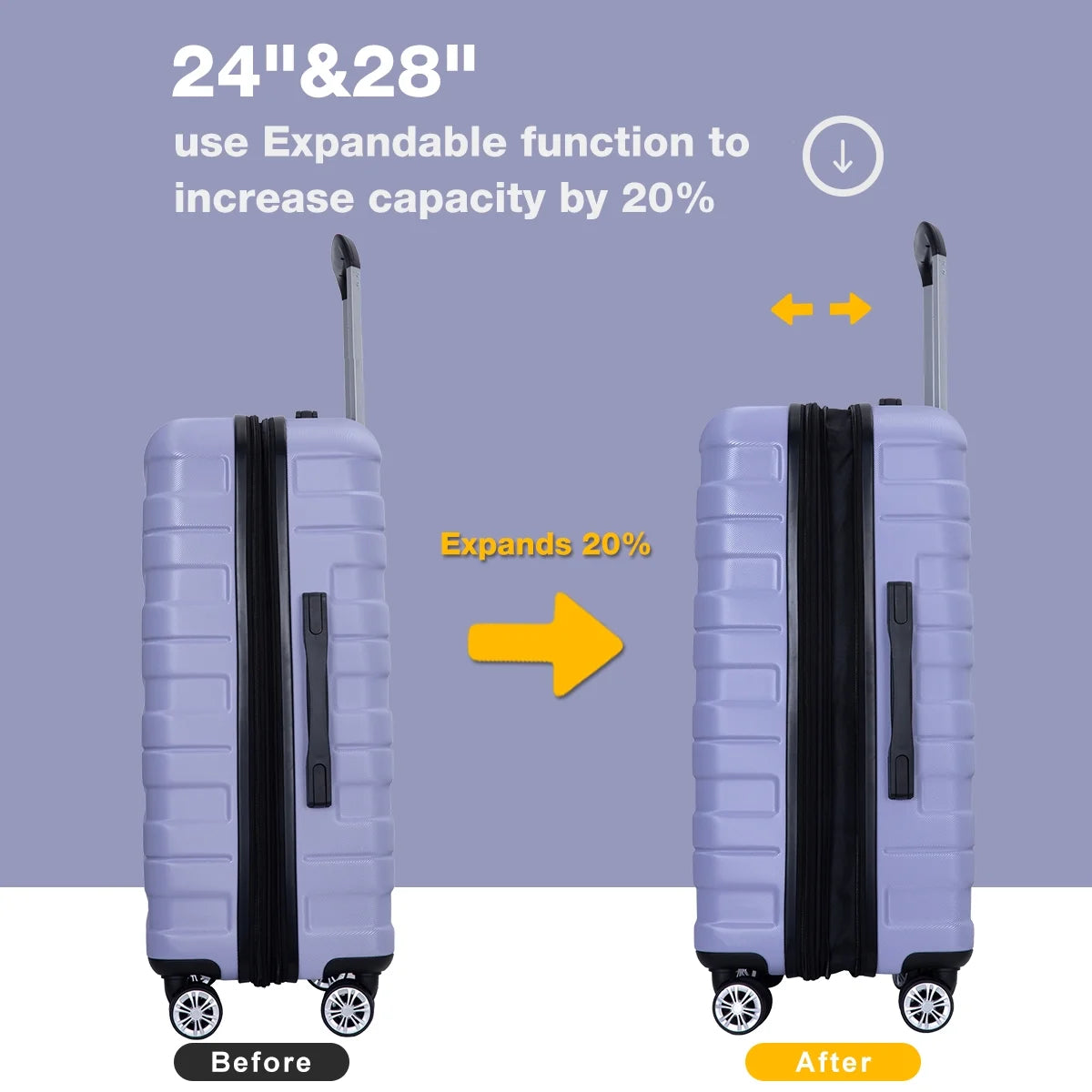 Hardside Luggage Set,Carry-On,Lightweight Suitcase Set of 3Piece with Spinner Wheels,Tsa Lock,21Inch/25Inch/29Inch(Purple)