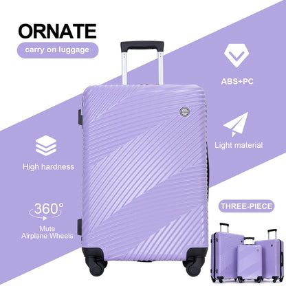 Luggage 3 Piece Set,Suitcase Set with Spinner Wheels Hardside Lightweight Luggage Set 20In24In28In.(Light Purple)