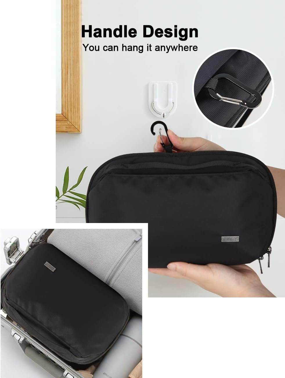 Mens Toiletry Bag, Dry Wet Separate Travel Bag, Dopp Kit Case for Travel, Small Hanging Cosmetics Organizer Pouch (Black)