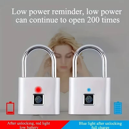 Smart Keyless USB Rechargeable Fingerprint Padlock Waterproof Door Lock 0.1 Second Unlock Portable Anti-Theft Padlock Zinc