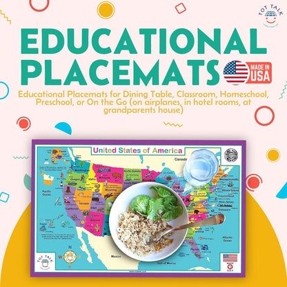 Europe Educational Placemat for Kids – Made in USA – Durable Double-Sided Placemat with Countries, Capitals, Flags, Waterways, Landmarks, Memory Activities – Waterproof Wipeable 17.5” X 11.5”