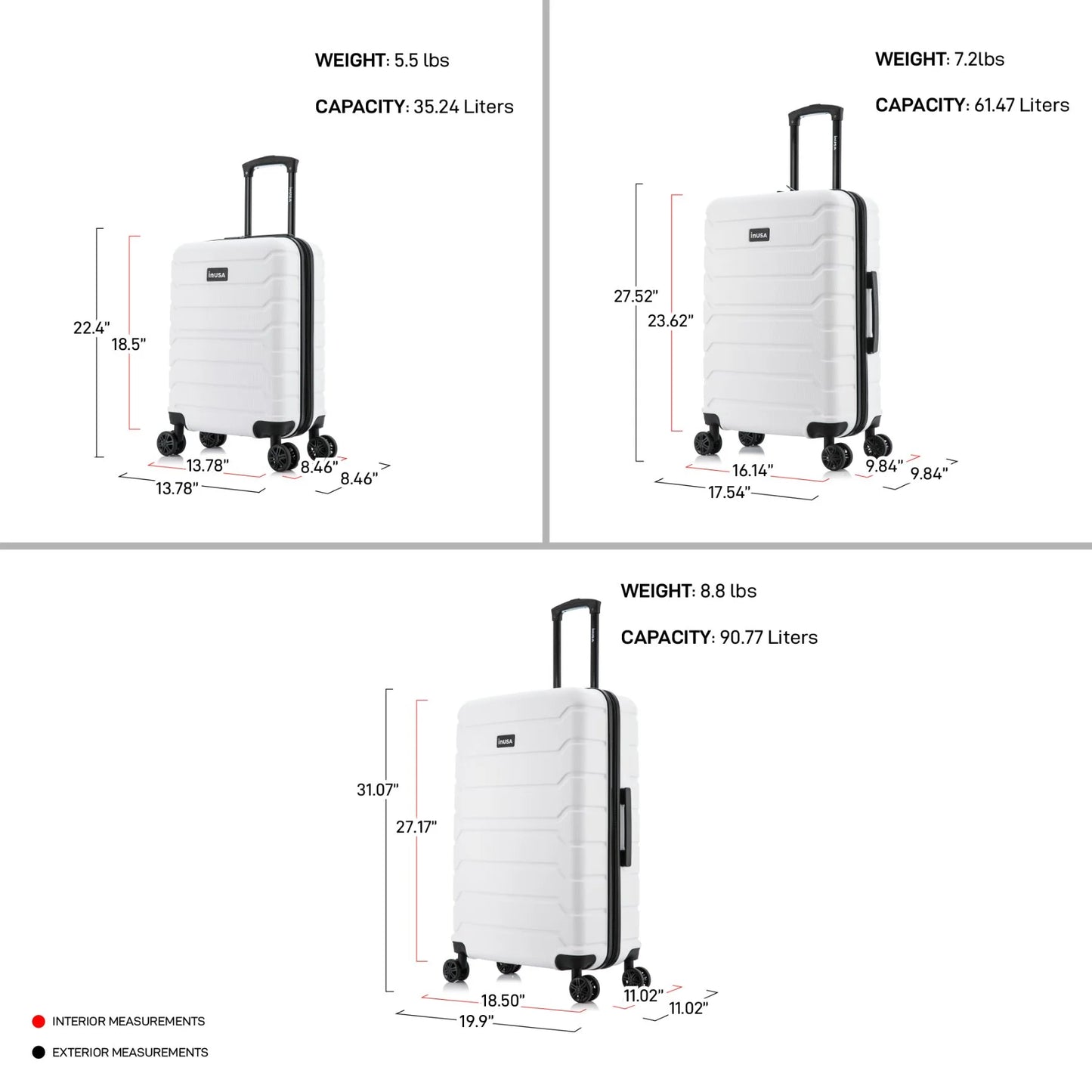 Trend 3-Piece Hardside Luggage Sets with Spinner Wheels, Handle, Trolley, (20"/24"/28"), White