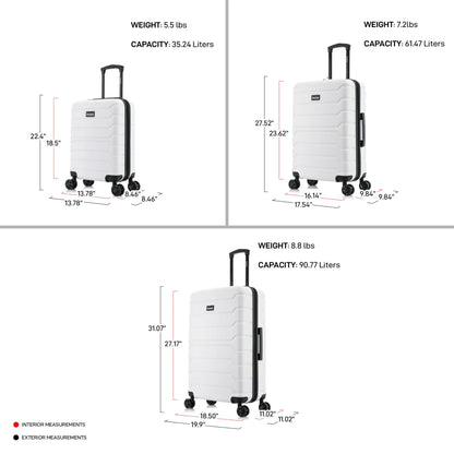 Trend 3-Piece Hardside Luggage Sets with Spinner Wheels, Handle, Trolley, (20"/24"/28"), White