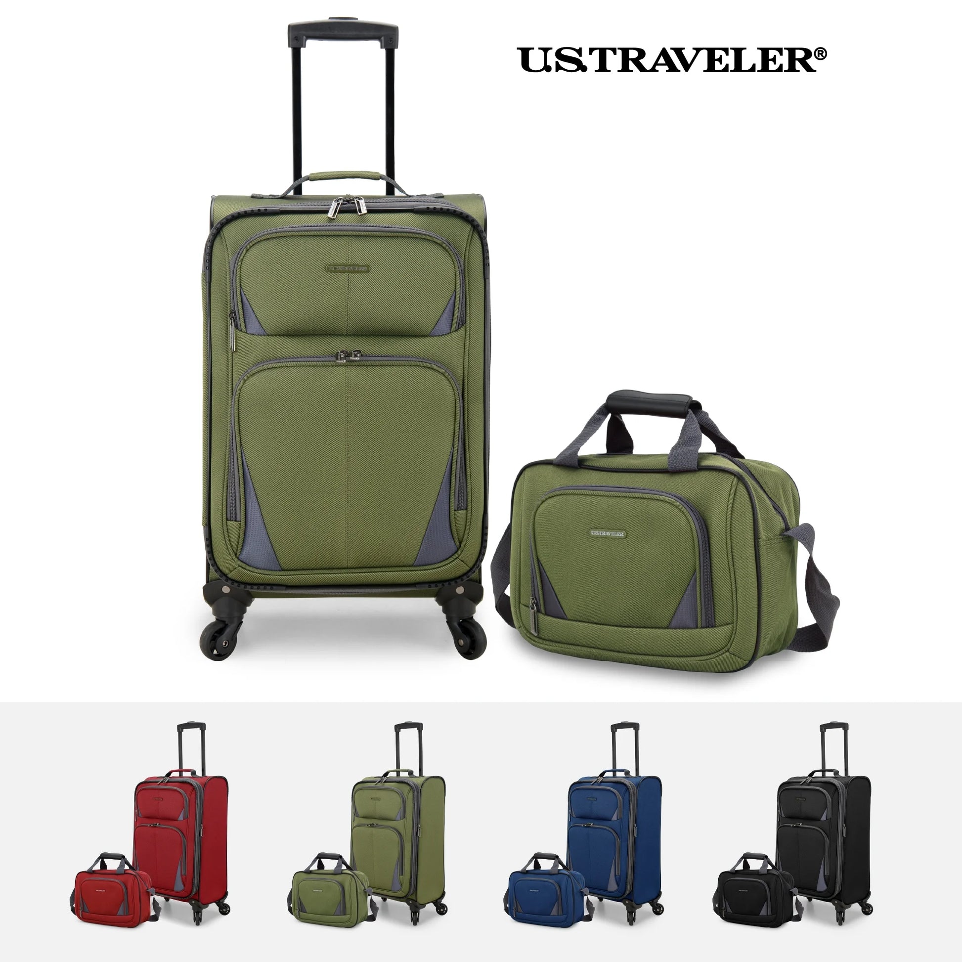 Forza 2-Piece Expandable Softside Carry-On Luggage Set – Spinner Wheels, Tsa-Approved, Tote Bag, Lightweight Travel Suitcase, Green