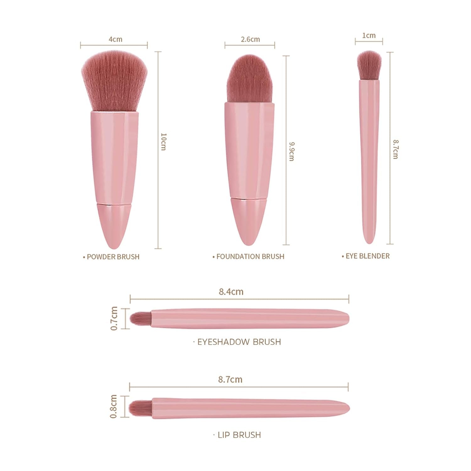 Travel Makeup Brush Set, Easy-Taken 5Pcs Professional Mini Cosmetic Brushes Kit Complete Function Small Size with Case for Women (5Pcs with Mirror，Pink)