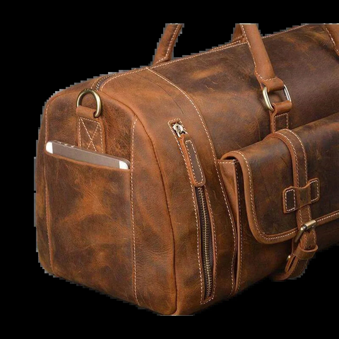 Vintage Crazy Horse Full Grain Leather Travel Duffel Luggage Bag, Overnight Weekend Leather Bags for Men'S & Women'S - 30 Inches