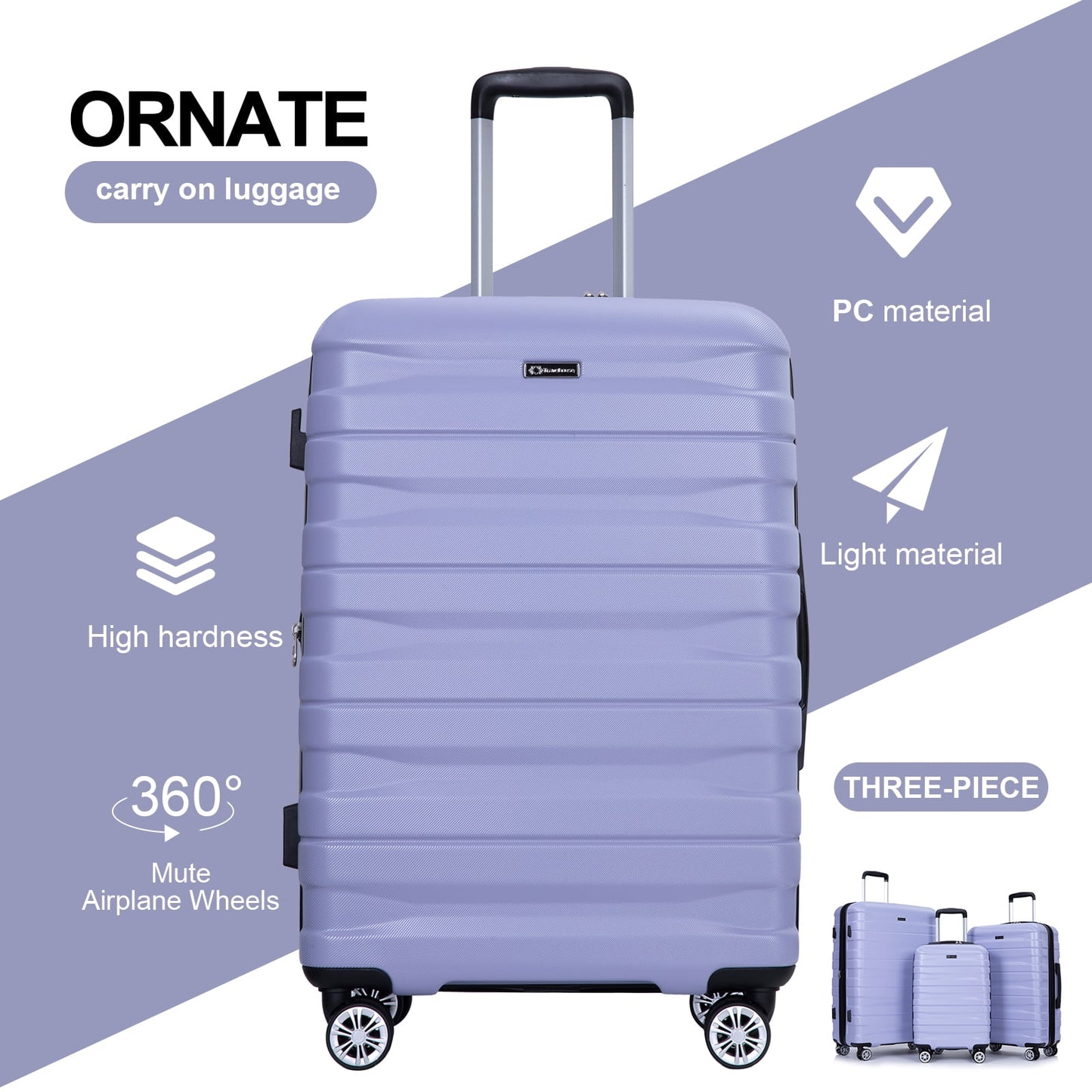 Hardside Luggage Set,Carry-On,Lightweight Suitcase Set of 3Piece with Spinner Wheels,Tsa Lock,21Inch/25Inch/29Inch(Purple)