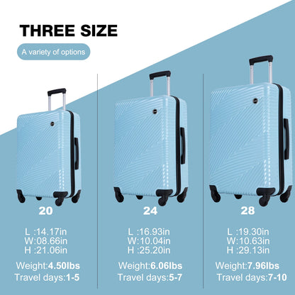 Luggage 3 Piece Set,Suitcase Set with Spinner Wheels Hardside Lightweight Luggage Set 20In24In28In.(Aqua Blue)