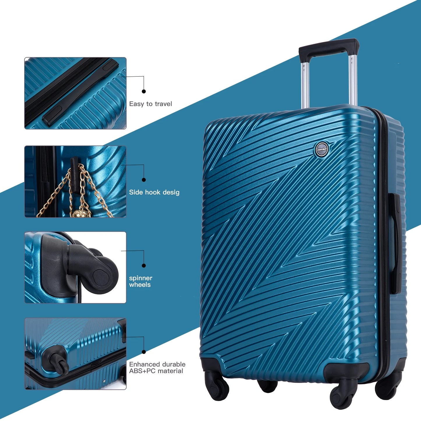 Luggage 3 Piece Set,Suitcase Set with Spinner Wheels Hardside Lightweight Luggage Set 20In24In28In.(Blue)