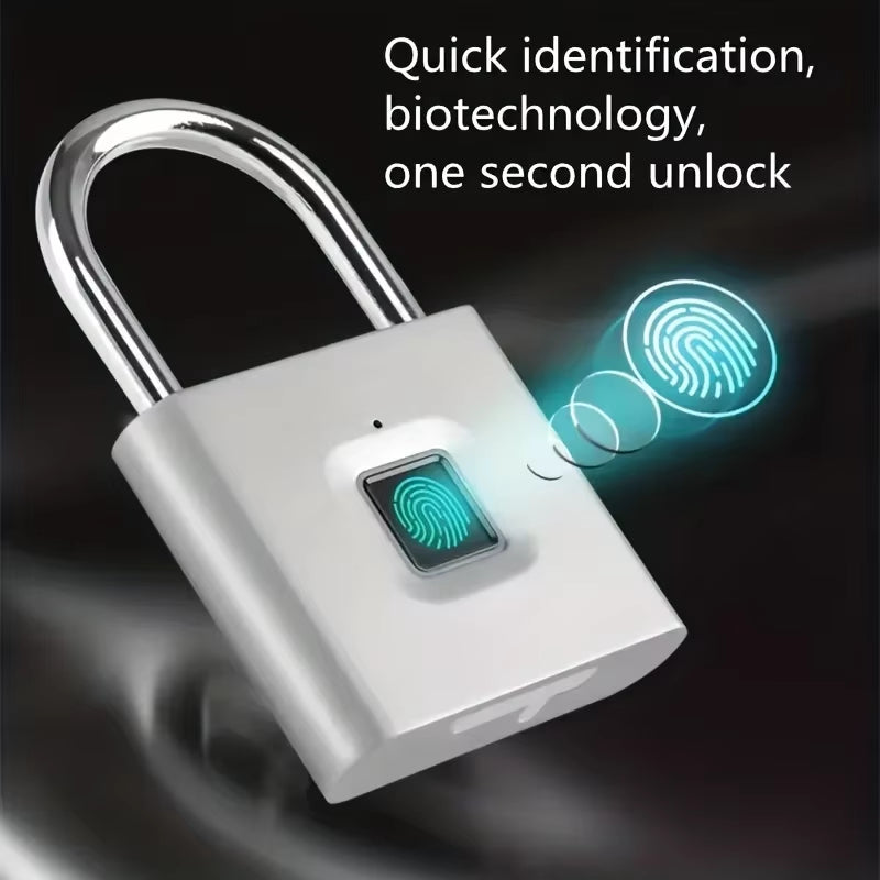 Smart Keyless USB Rechargeable Fingerprint Padlock Waterproof Door Lock 0.1 Second Unlock Portable Anti-Theft Padlock Zinc