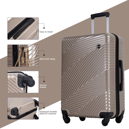 Luggage 3 Piece Set,Suitcase Set with Spinner Wheels Hardside Lightweight Luggage Set 20In24In28In.(Golden)