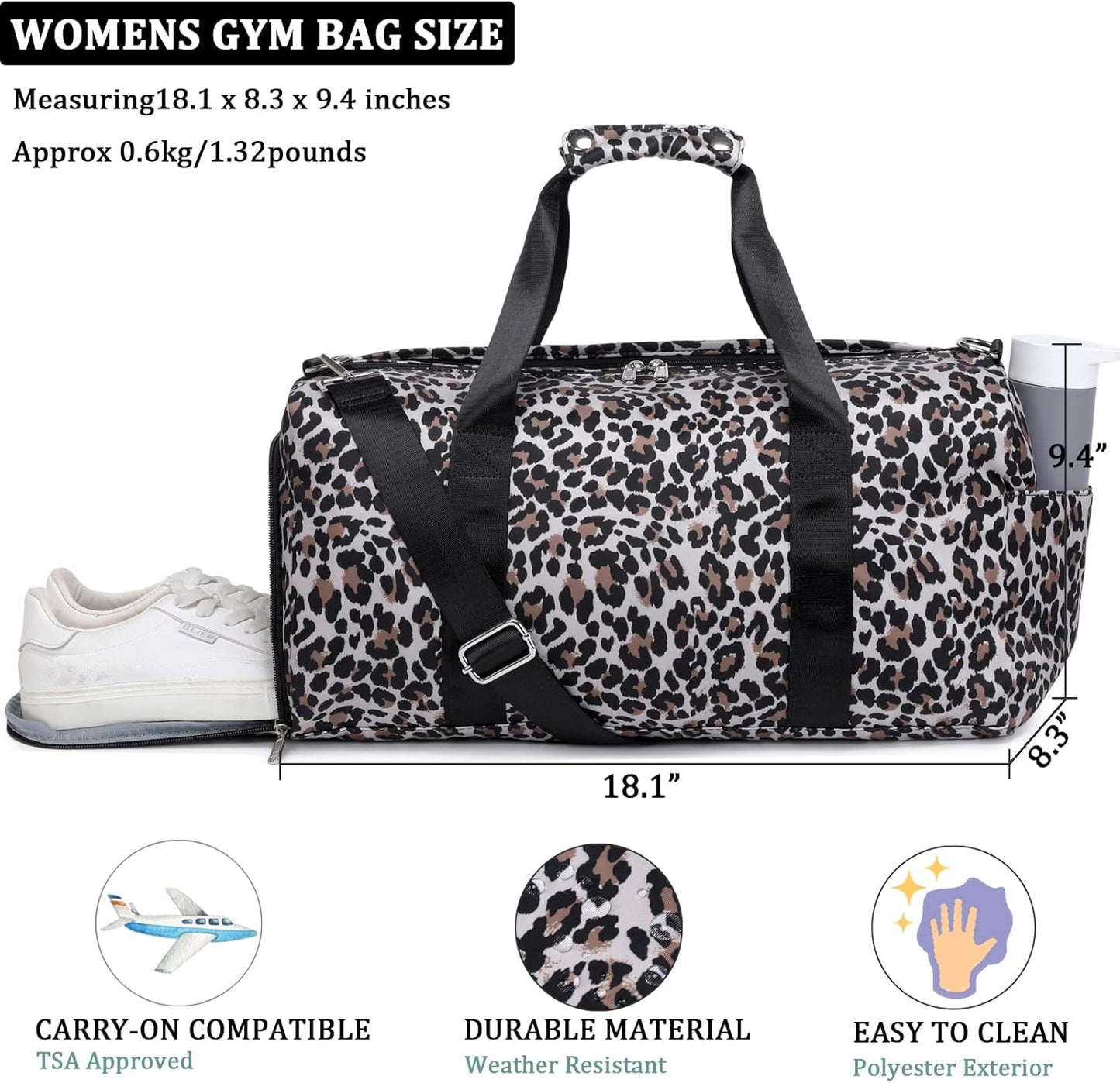 Gym Bag Women Duffel Bags, Womens Sport Duffle Bags with Shoe Compartment and Wet Pocket, Carry on Size for Overnight Weekender Travel