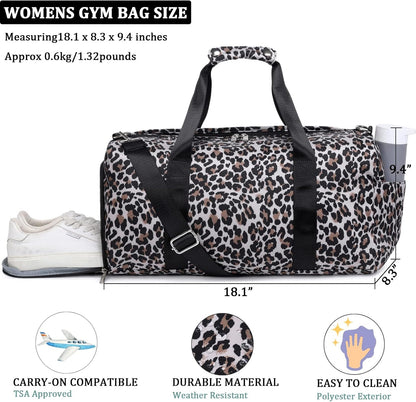 Gym Bag Women Duffel Bags, Womens Sport Duffle Bags with Shoe Compartment and Wet Pocket, Carry on Size for Overnight Weekender Travel