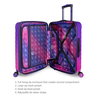 Hardside Luggage Fibertech 3 Piece Set with Double Spinner Wheels, 20" Carry-On Luggage, 24" Checked Luggage and 28" Checked Luggage, Midnight Berry