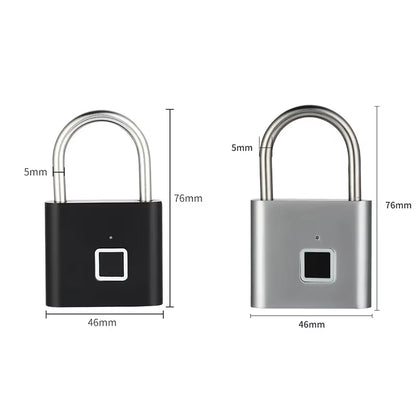 Smart Keyless USB Rechargeable Fingerprint Padlock Waterproof Door Lock 0.1 Second Unlock Portable Anti-Theft Padlock Zinc