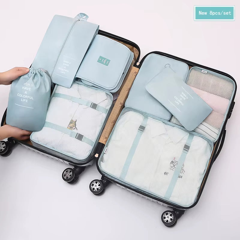 New 8Pcs/Set Pink Travel Storage Bags for Traveling Accessories Travel Organizer Cosmetic Luggage Large Suitcase Travel Set Kit