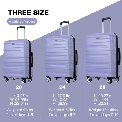 Hardside Luggage Set,Carry-On,Lightweight Suitcase Set of 3Piece with Spinner Wheels,Tsa Lock,21Inch/25Inch/29Inch(Purple)