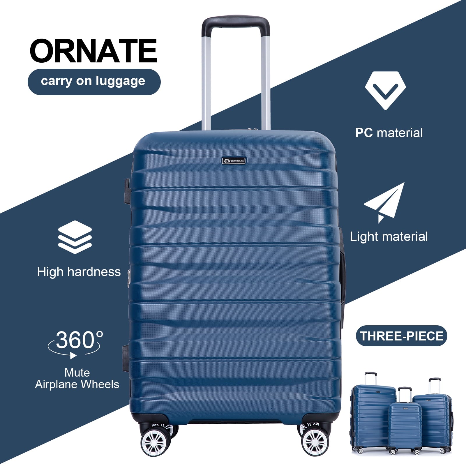 Hardside Luggage Set,Carry-On,Lightweight Suitcase Set of 3Piece with Spinner Wheels,Tsa Lock,21Inch/25Inch/29Inch(Blue)