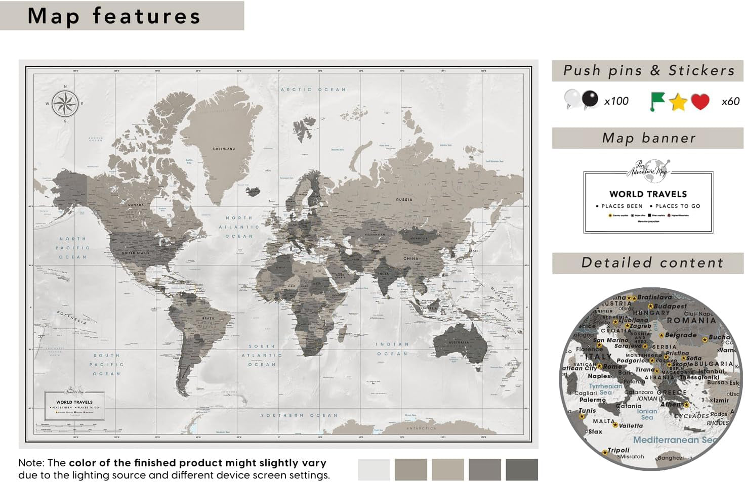 World Travel Wall Map Poster | Push Pin Travel Map Print for Travel Tracking (32 X 24)