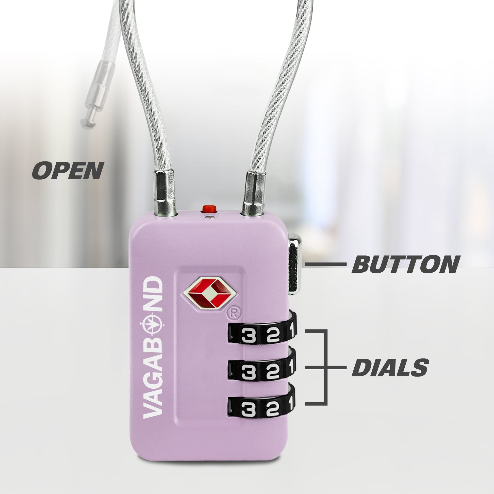 TSA Accepted Luggage Travel Lock 3 Digit Combination Keyless Resettable Suitcase Steel Cable Lock with Zinc Alloy Body Purple 2 Pack