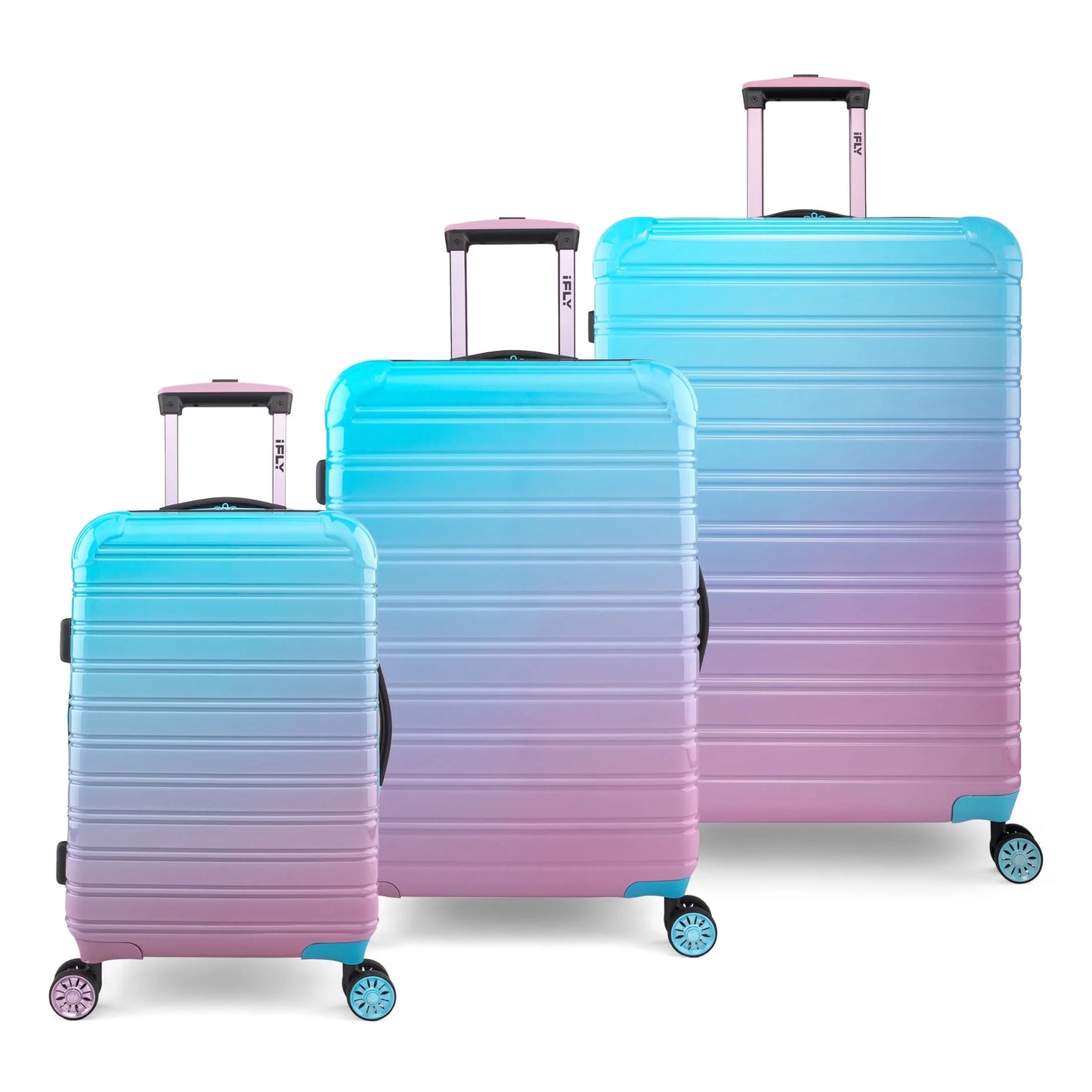 Hardside Fibertech 3 Piece Luggage Set, 20" Carry-On, 24" and 28" Checked Luggage, Cotton Candy