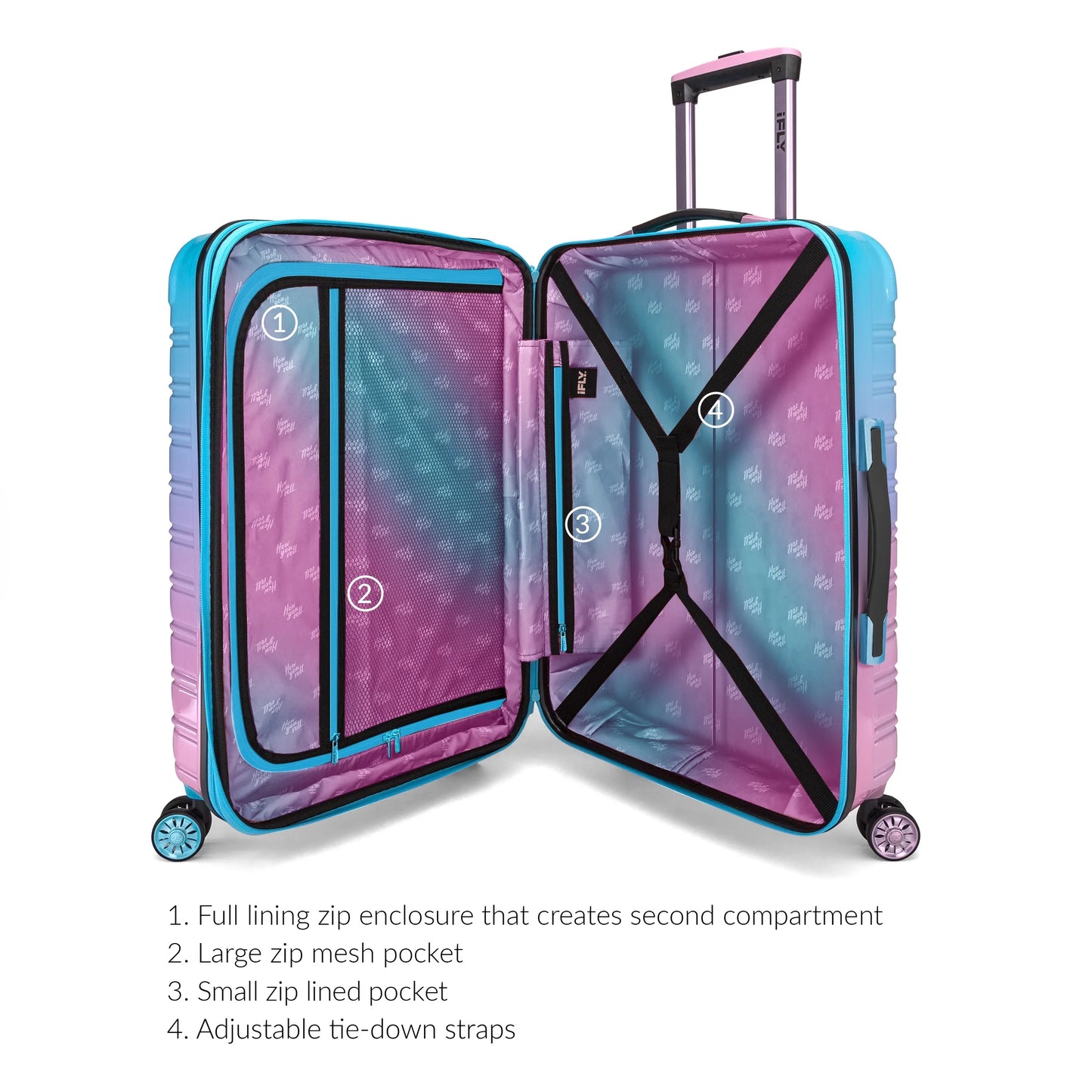 Hardside Fibertech 3 Piece Luggage Set, 20" Carry-On, 24" and 28" Checked Luggage, Cotton Candy