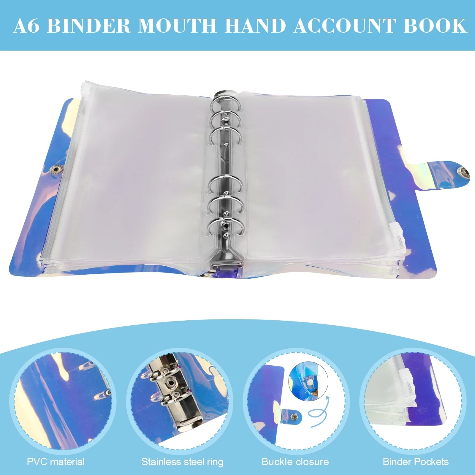 A6 Notebook Binder,  Budget Binder with Cash Envelopes for Budgeting, Refillable 6 Ring Money Saving Binder - Laser