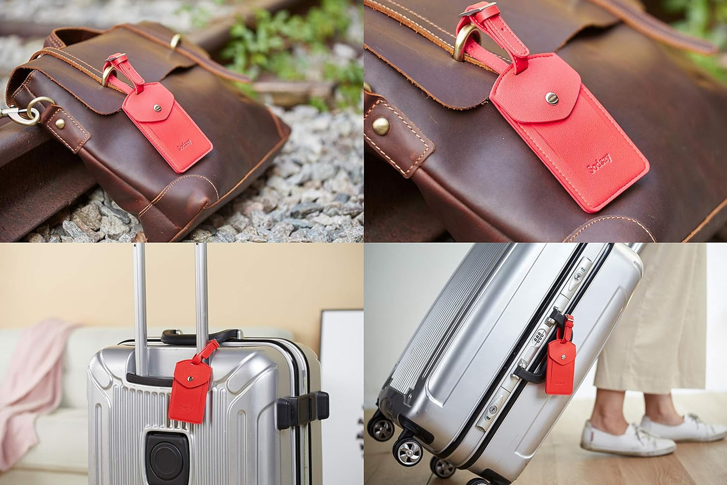 Leather 2 Luggage Tag Baggage Bag Travel Tags with Privacy Flap