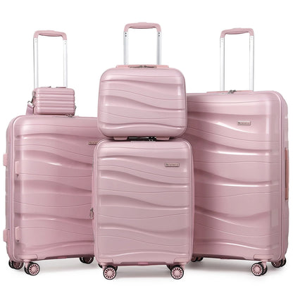 5 Piece Luggage Set PP Hardside Spinner Luggage - (Expandable Carry-On Suitcase20")(24" 28")-Rose Gold