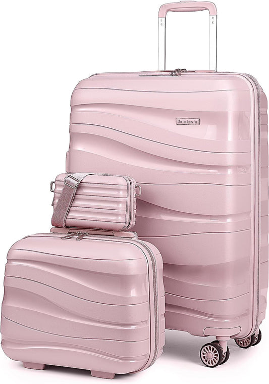 21.60" Adult 3 Piece Hardside Spinner Carry on Luggage Set, Pink