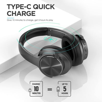 E9 Active Noise Cancelling Headphones Wireless Bluetooth 5.0, 2020 Upgraded Foldable over Ear Headset with Quick Charge, 35H Playtime - Black