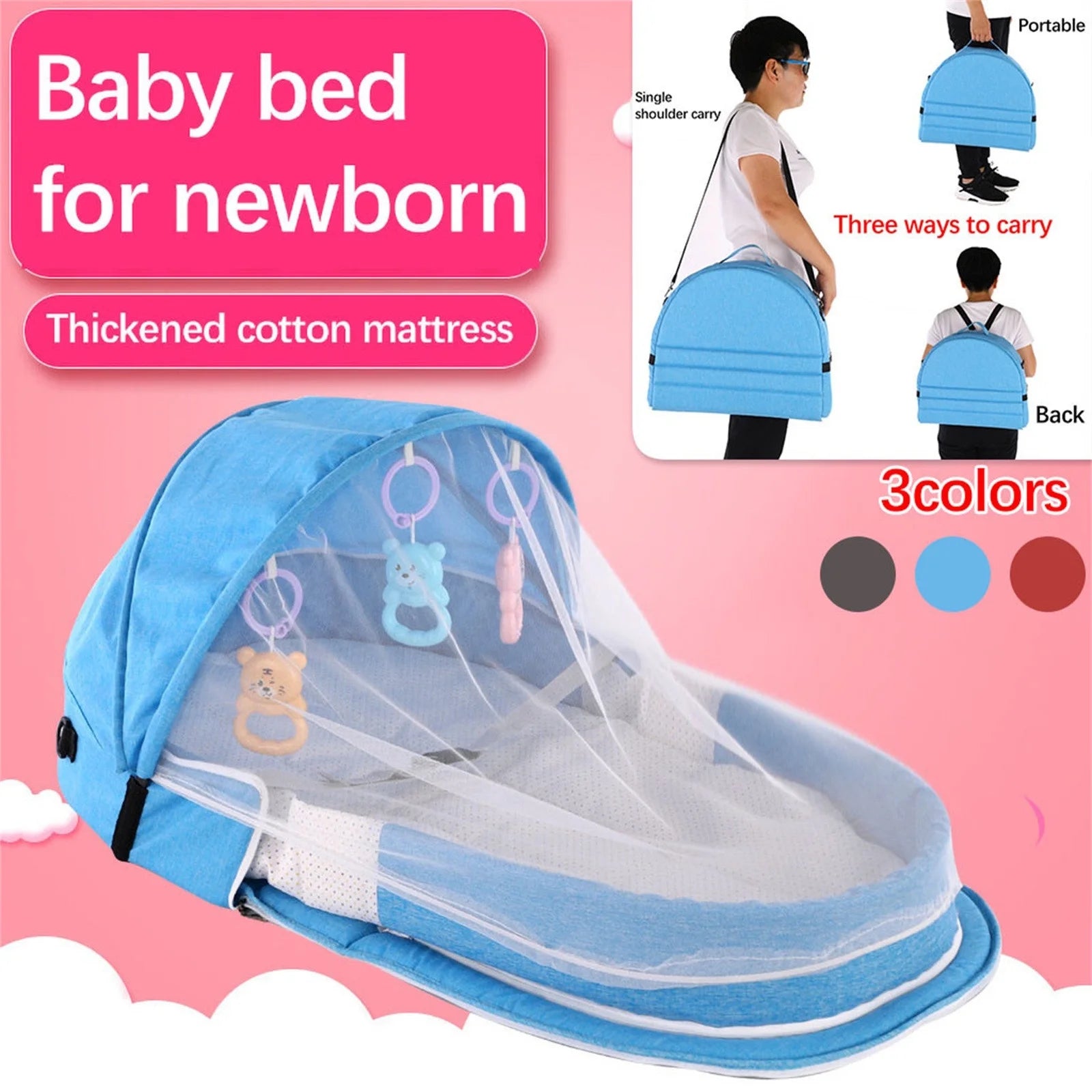 Toddler Bed Baby Folding Camping Bed, Baby Folding Crib, Breathable Chair, Folding Travel Basket, Travel Bed, Outdoor Travel Bed Bassinet Baby Essentials