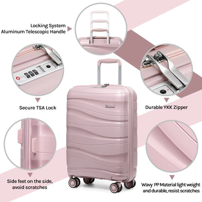 5 Piece Luggage Set PP Hardside Spinner Luggage - (Expandable Carry-On Suitcase20")(24" 28")-Rose Gold