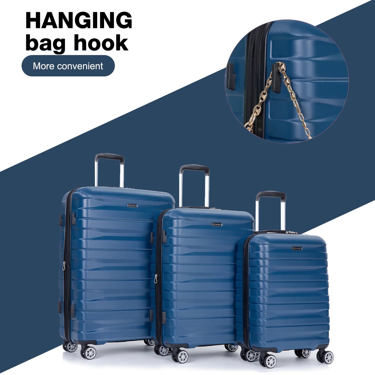 Hardside Luggage Set,Carry-On,Lightweight Suitcase Set of 3Piece with Spinner Wheels,Tsa Lock,21Inch/25Inch/29Inch(Blue)