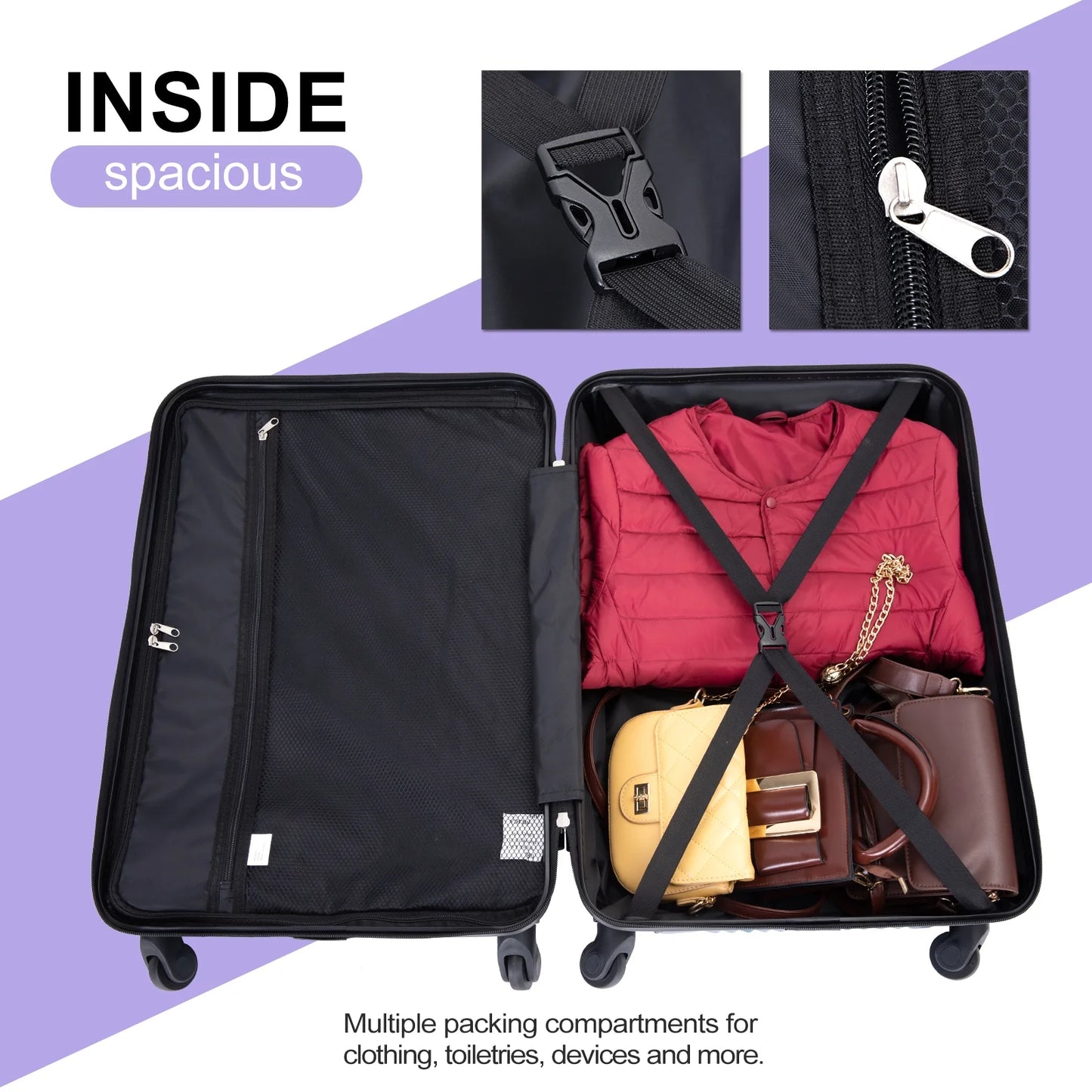 Luggage 3 Piece Set,Suitcase Set with Spinner Wheels Hardside Lightweight Luggage Set 20In24In28In.(Light Purple)